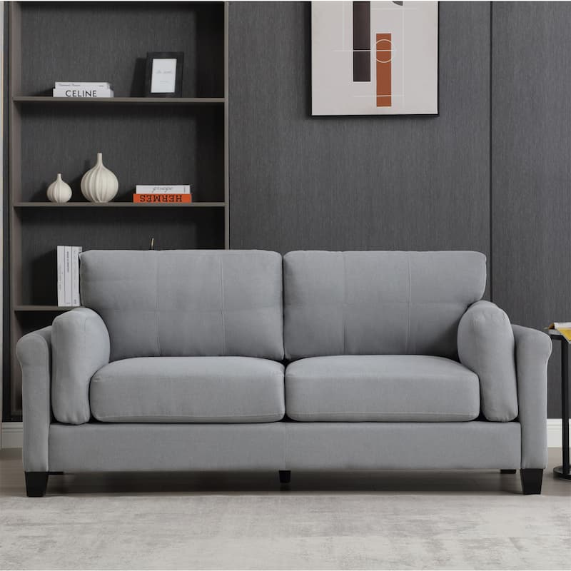 79" Modern Button Tufted Linen Upholstered 3-Seat Sofa - Grey