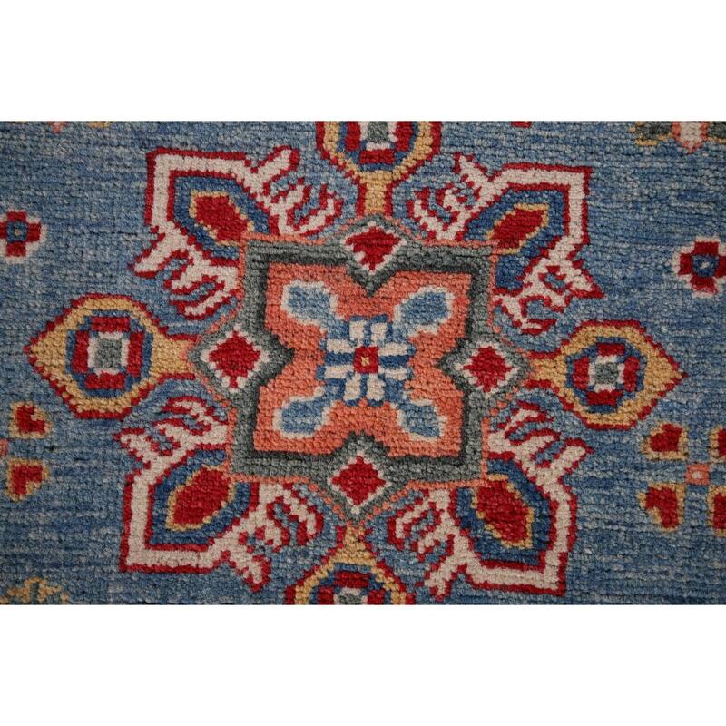 Blue Geometric Kazak Oriental Runner Rug Handmade Wool Carpet - 2'8" x 9'9"