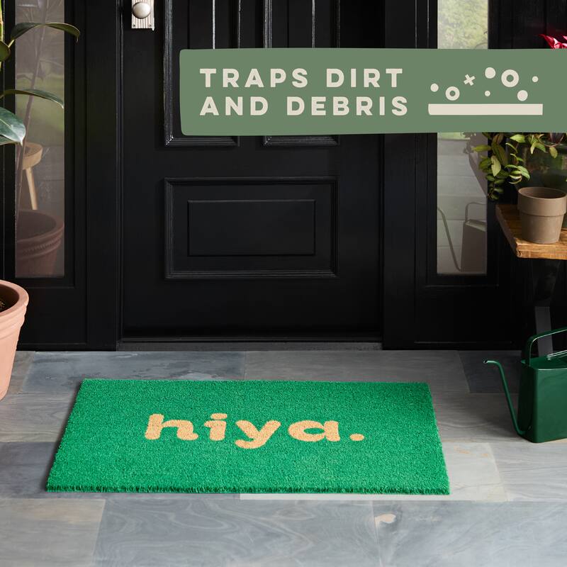TOWN & COUNTRY TERRA Hiya Painted Welcome Outdoor Door Mat, Natural Coir Mat