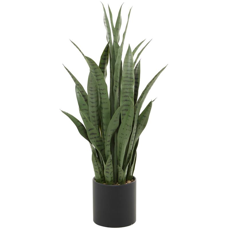 Green Faux Foliage Artificial Plant with Realistic Leaves and Black Porcelain Pot