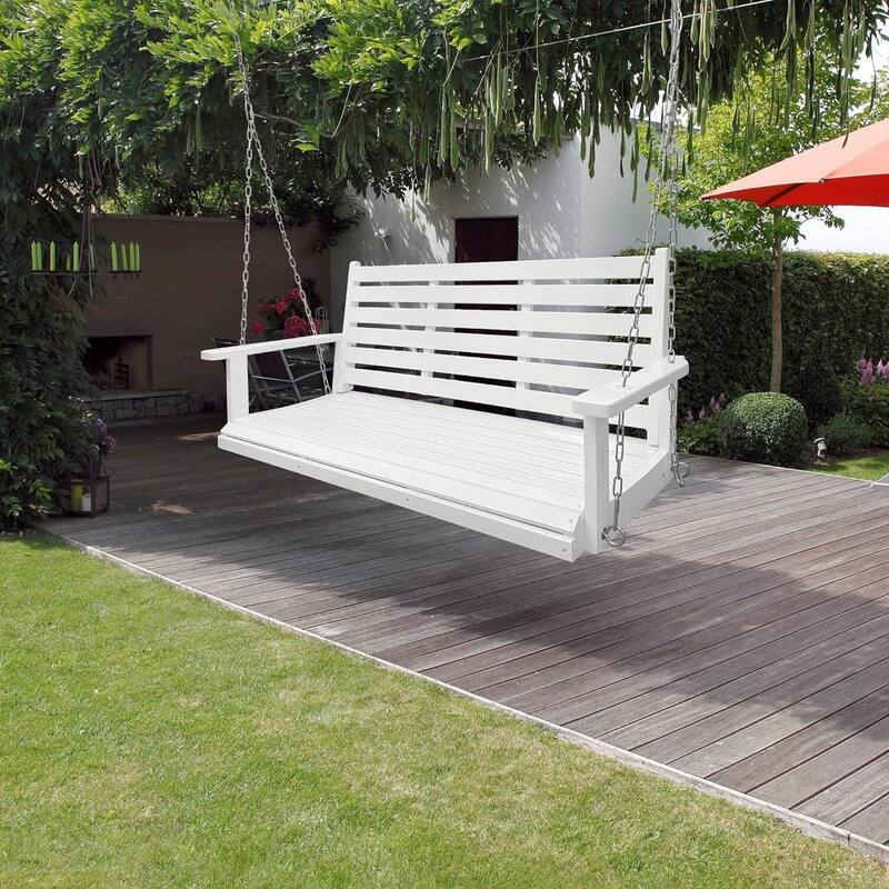 Wooden Porch Swing with Hanging Chains and 7mm Springs Heavy Duty 800 LBS for Outdoor Patio Garden Yard