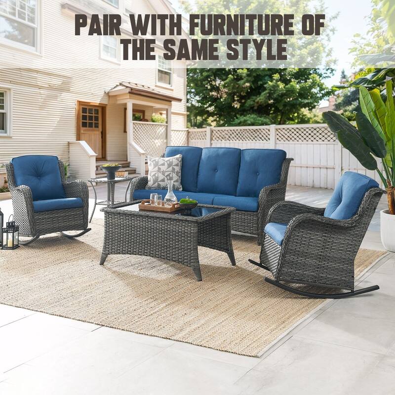Gymojoy Comfortable PE Rattan Wicker Outdoor Rocking Chair Set of 2
