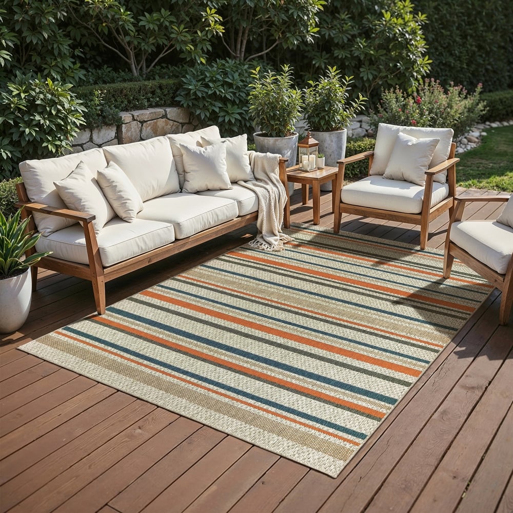 Vista Home Higgins Striped Grey/ Blue Indoor/ Outdoor Area Rug