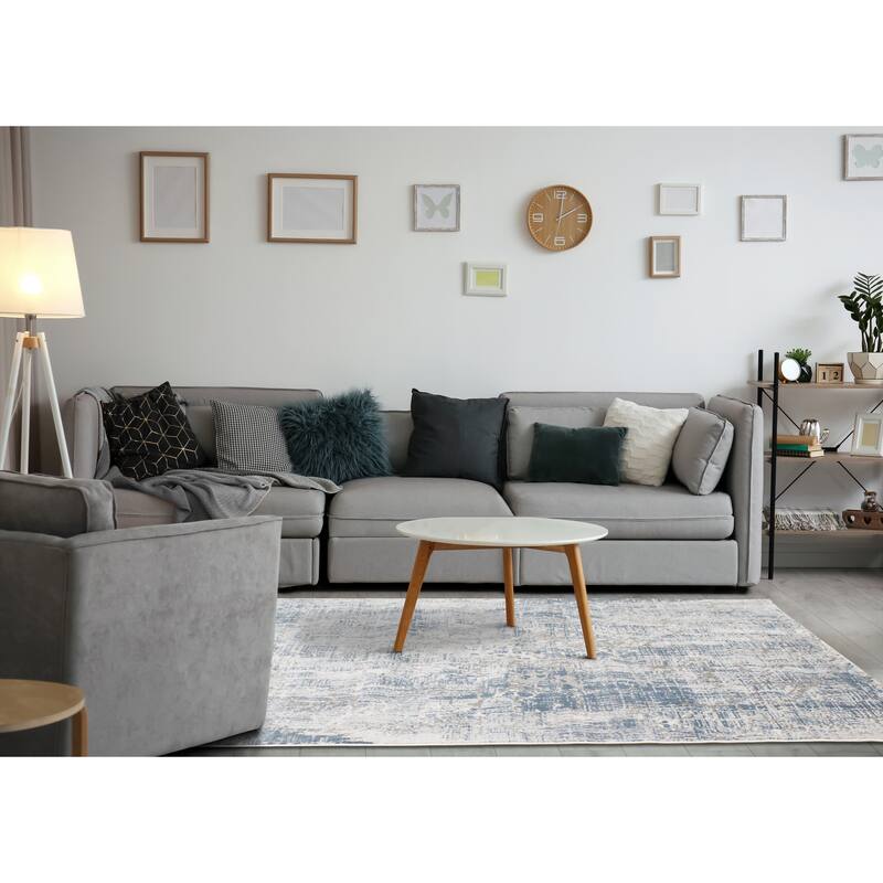 Hadley Collection - Grey/Blue Crosshatching Rug