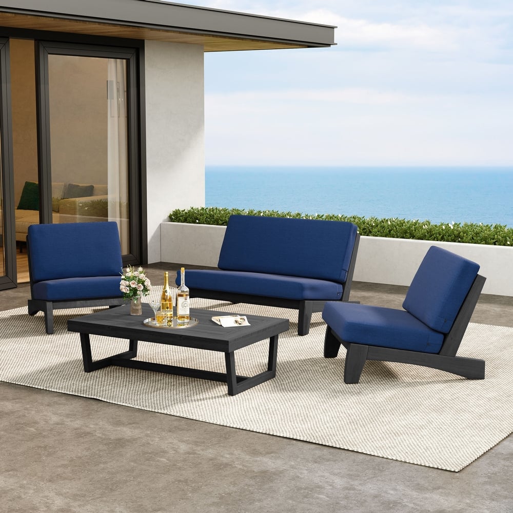 Patio 4 Pieces Teak Wood Conversation Set With Coffee Table