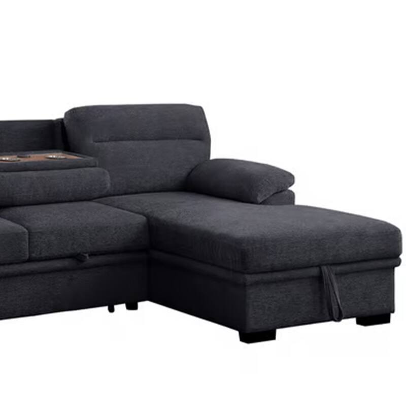 Geni Sleeper Sectional Sofa, Right Chaise, Dark Gray, USB C Port