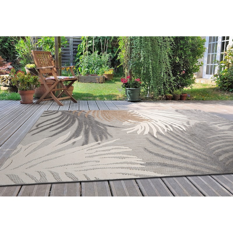 World Rug Gallery Tropical Floral Indoor/Outdoor Area Rug - 4' x 6' - Grey