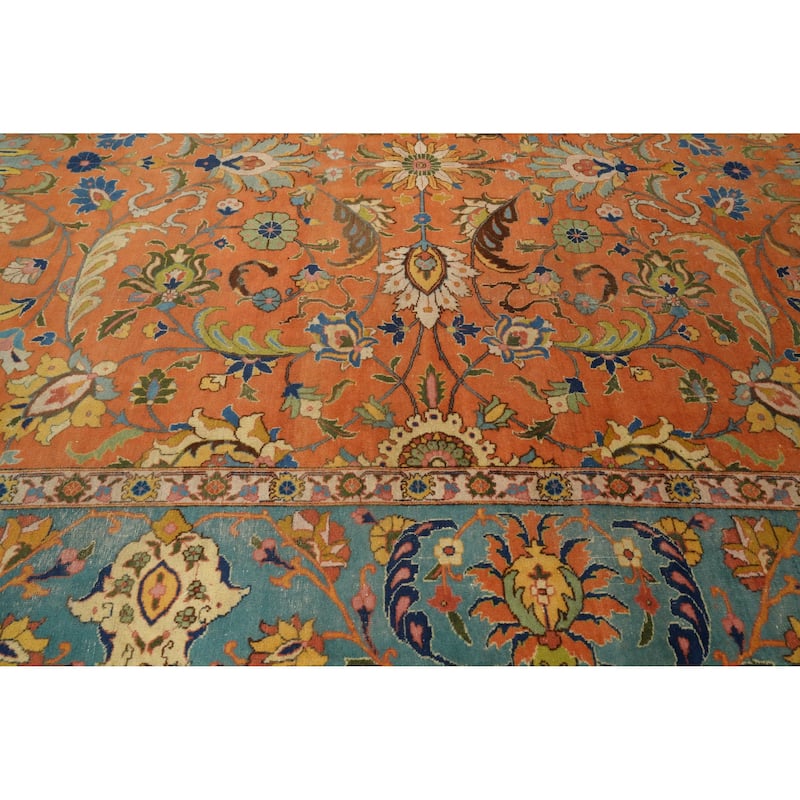 Hand Knotted Oriental 100% Wool Carpet Traditional Floral Oranges & Rust Tabriz Area Rug - 12' 8'' X 9' 3''