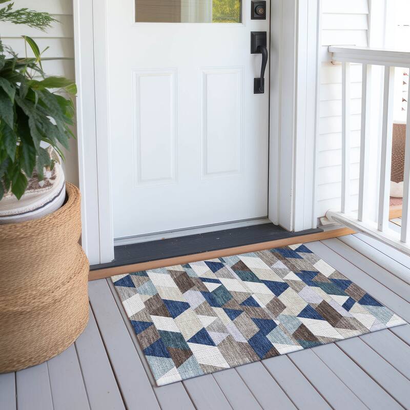 Machine Washable Indoor/ Outdoor Modern DeVaughn Chantille Rug - Navy - 1'8" x 2'6"