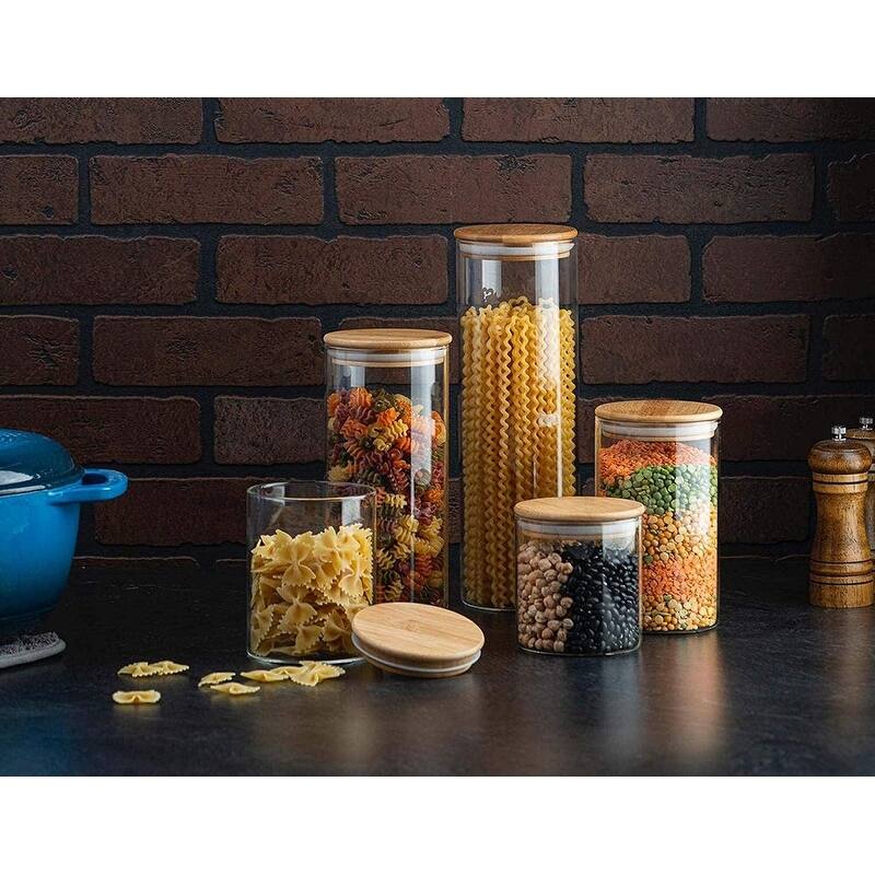 Glass Kitchen Canisters with Airtight Bamboo Lid