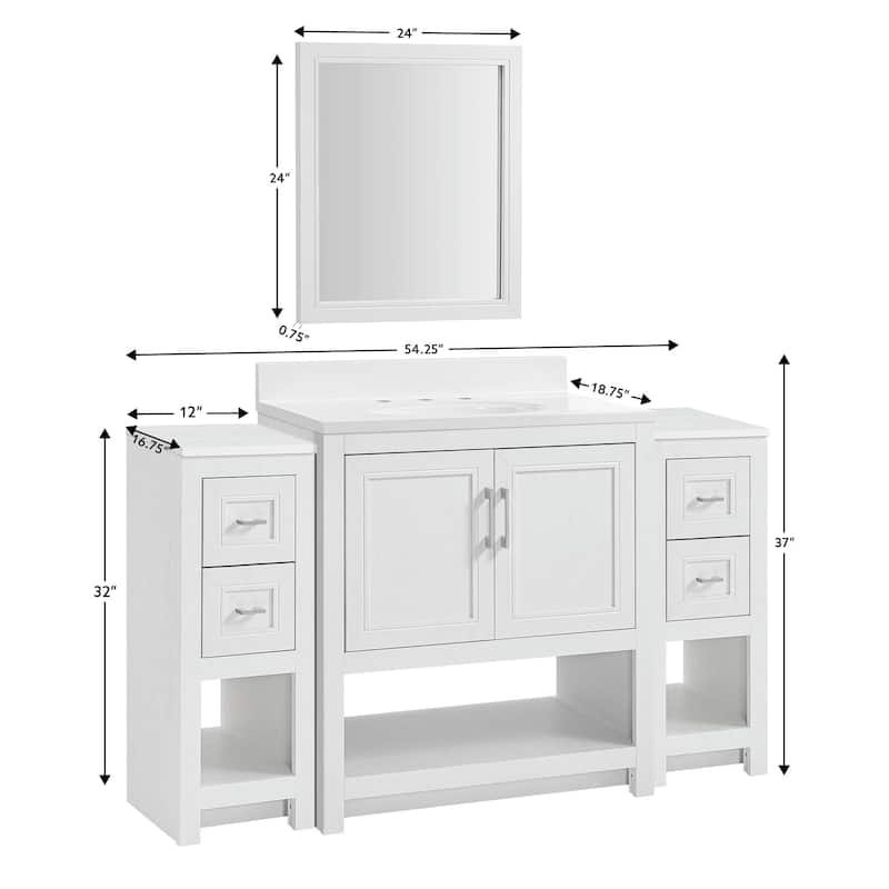 Blakely Modular Vanity Set, 25/31 Inch Vanity Base with Dual 12 Inch Side Cabinets & Mirror