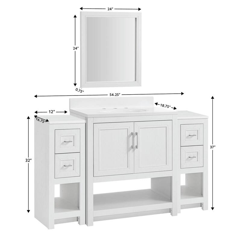 Linon Blakely Vanity with Mirror and Dual 12-inch Side Cabinets