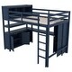 preview thumbnail 10 of 11, Full Size Loft with Wardrobe and Desk for Kids,Wood Loft Bed with Cabinet and Bookshelf,