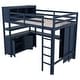 preview thumbnail 10 of 11, Full Size Wood Loft Bed with Cabinet and Bookshelf-Dark Blue