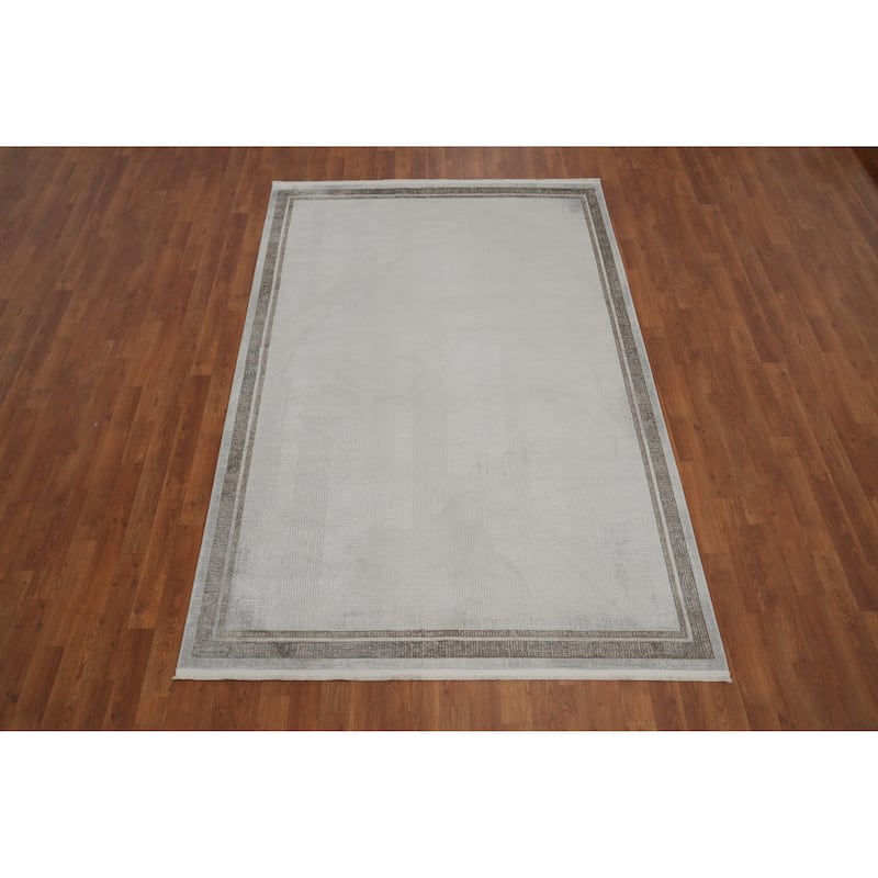 Machine Made Oriental Polyester Carpet Geometric Greys & Charcoal Distressed Area Rug - 7' 9'' X 5' 2''