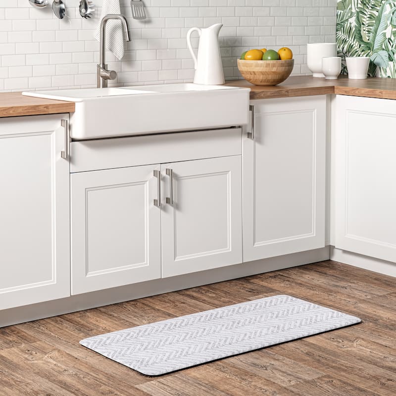 Nuloom Rosanne Geometric Anti Fatigue Kitchen or Laundry Room Comfort Mat - 18" x 30" - Light Grey