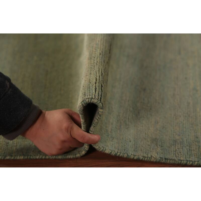 Green Gabbeh Modern Runner Rug Handmade Wool Carpet - 2'7" x 9'7"