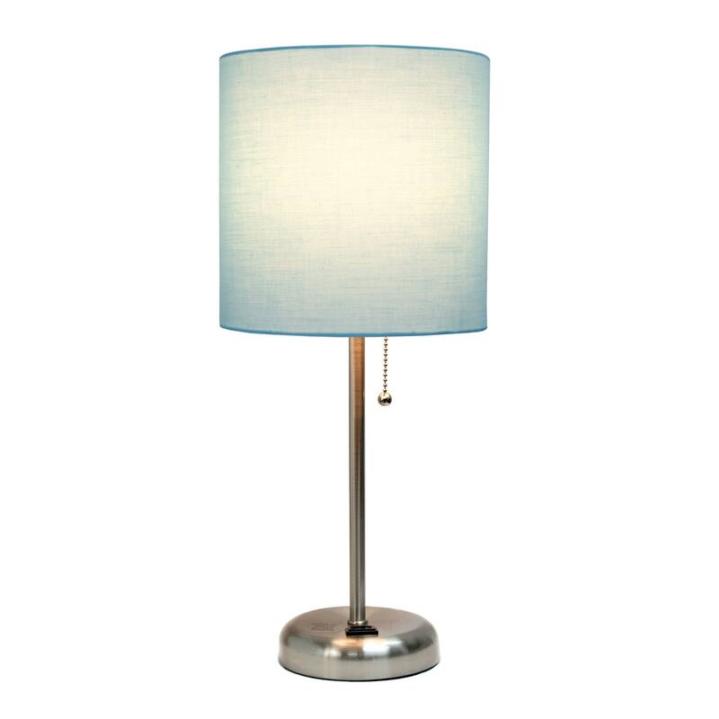 19.5 in. Brushed Steel Finish Table Lamp with Blue Shade, Sturdy Table Lamp for Living Rooms and Bedrooms