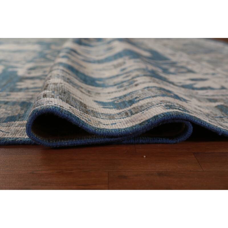 Hand Knotted Oriental 100% Wool Carpet Transitional All-Over Navy Blue & Blues Oushak Area Rug - 12' 4'' X 8' 11''