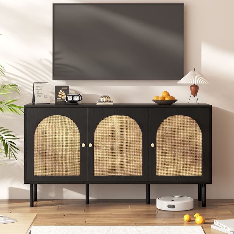 EROMMY Modern Sideboard Buffet Cabinet with Fluted Doors, 2-Door Storage Console Table for Kitchen, Dining Room & Living Room