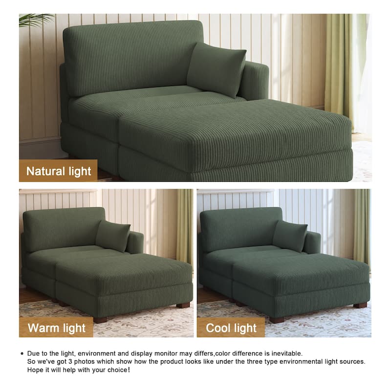 Modern Corduroy Upholstered Sectional Chaise Lounge with Ottoman
