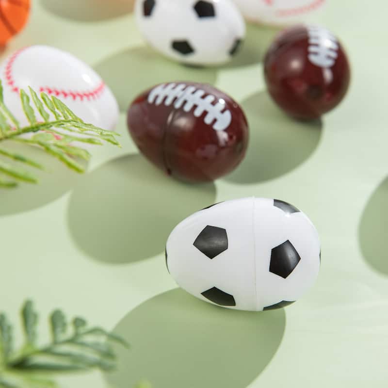 Glitzhome 48 Pack 2.25"H Easter Plastic Fillable Sports Eggs Basketball Soccer Football - 2.25"