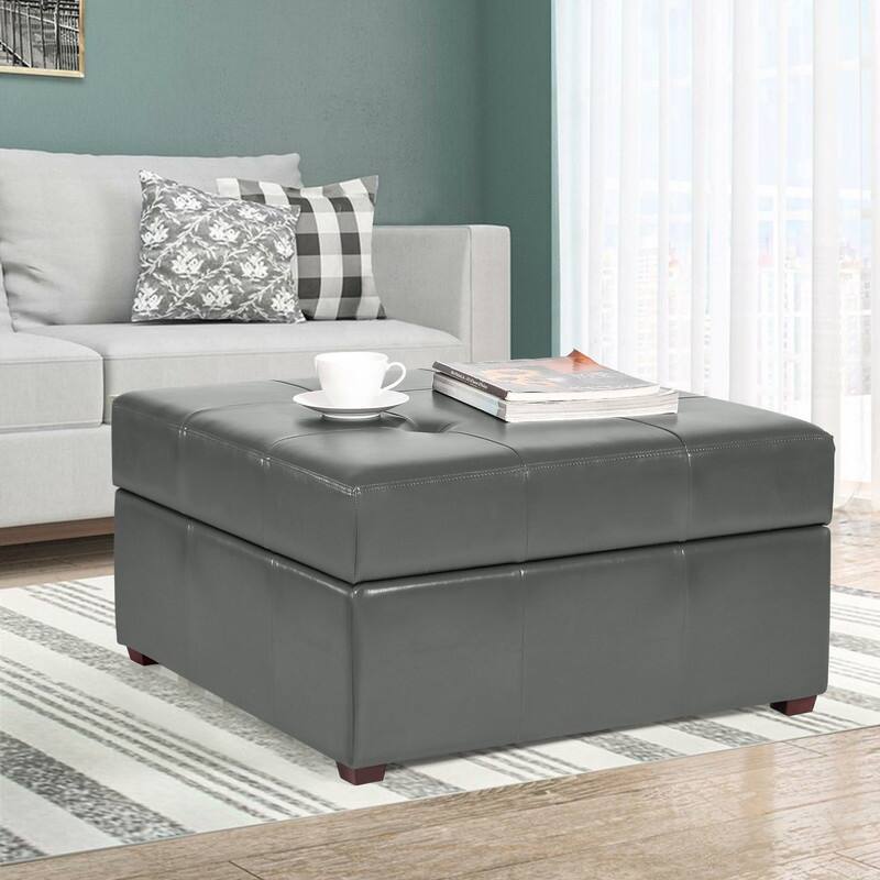 ADECO Storage Ottoman Square Bench Tufted Footrest for Living Room