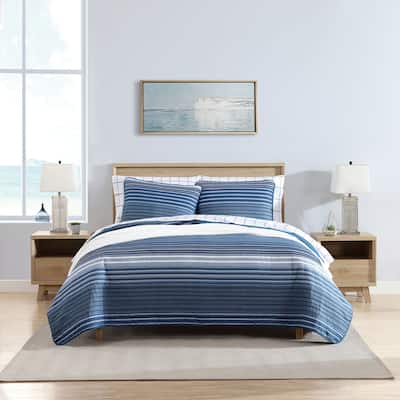 Nautica Coveside Cotton Reversible Blue Quilt Set