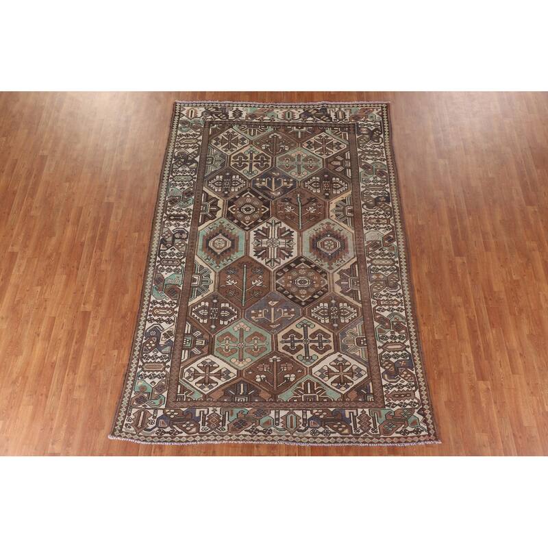 Geometric Bakhtiari Persian Vintage Area Rug Hand-Knotted Wool Carpet - 6'10"x 10'3"