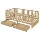 preview thumbnail 31 of 118, Wood Cribs Convertible Toddler Bed with Fence Guardrails and 2 Drawers Split into Independent Floor Bed and Daybed Slat Support