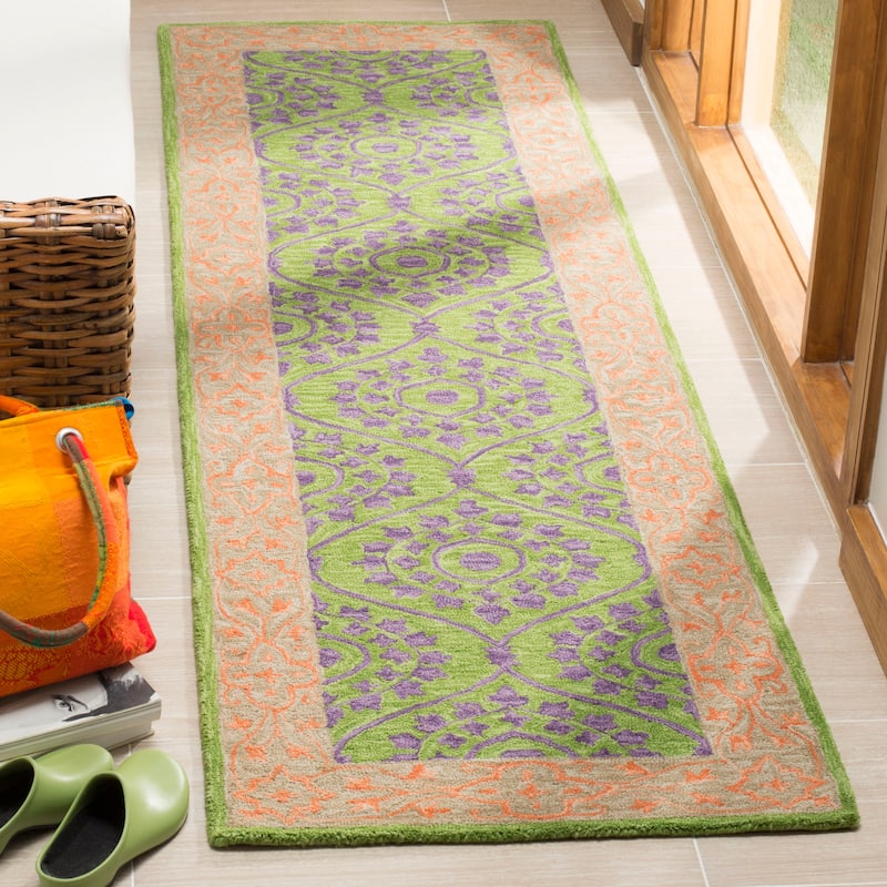 SAFAVIEH Handmade Suzani Annamaija Boho Tribal Wool Rug - 2'3" x 8' Runner - Green/Violet
