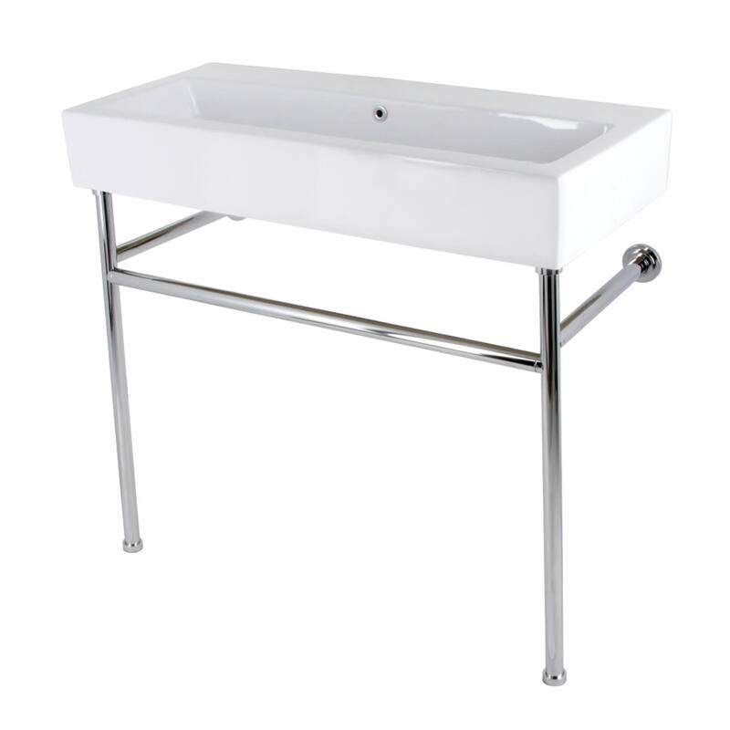 Kingston Brass VPB3917H.ST New Haven 39-3/8" Rectangular Ceramic, - White / Polished Chrome