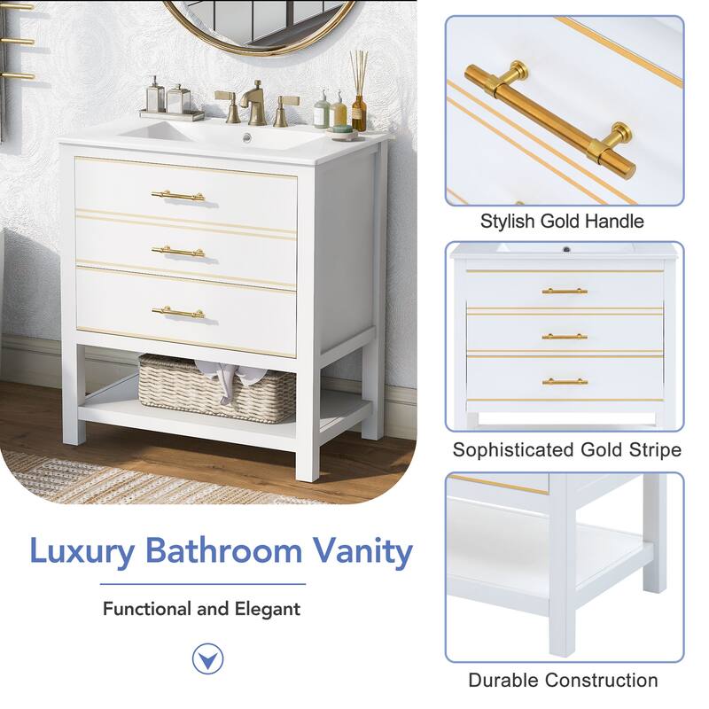 Bathroom Vanity with Sink, Vanity Set with 2 Drawers, Bathroom Storage Cabinet with Open Shelf and 2 Soft Closing Doors