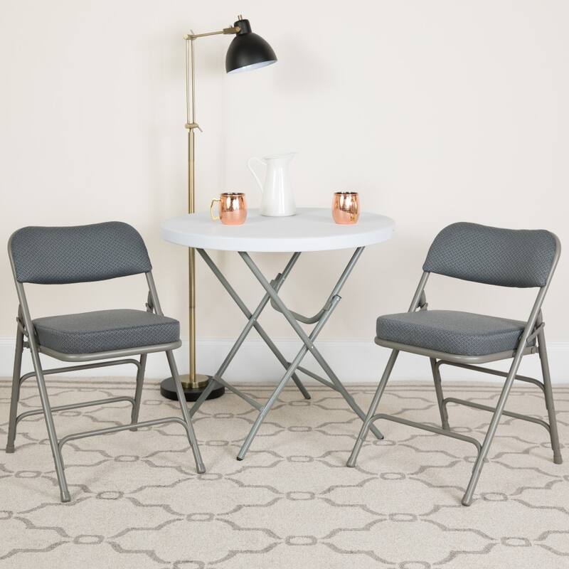 Set of 4 HERCULES Series Metal Folding Chairs with Padded Seats - Gray Fabric/Gray Frame