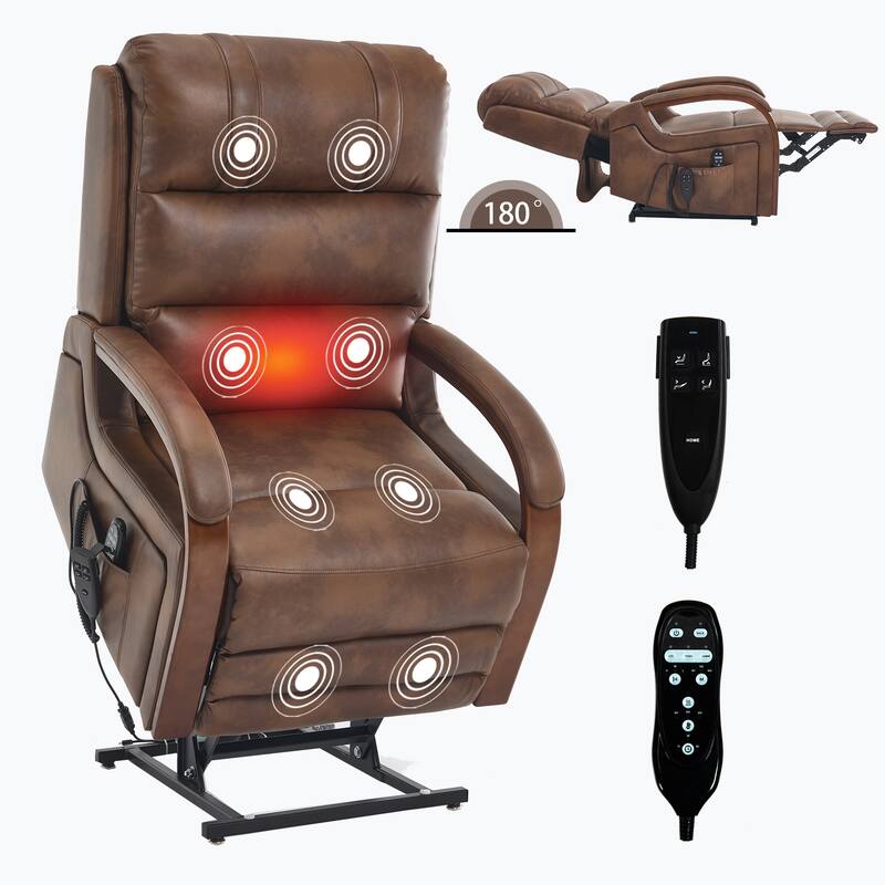 Power Leatheraire Lift Recliner Chair Dual Motor Infinite Position Up to 350 LBS with Solid Wood Armrests
