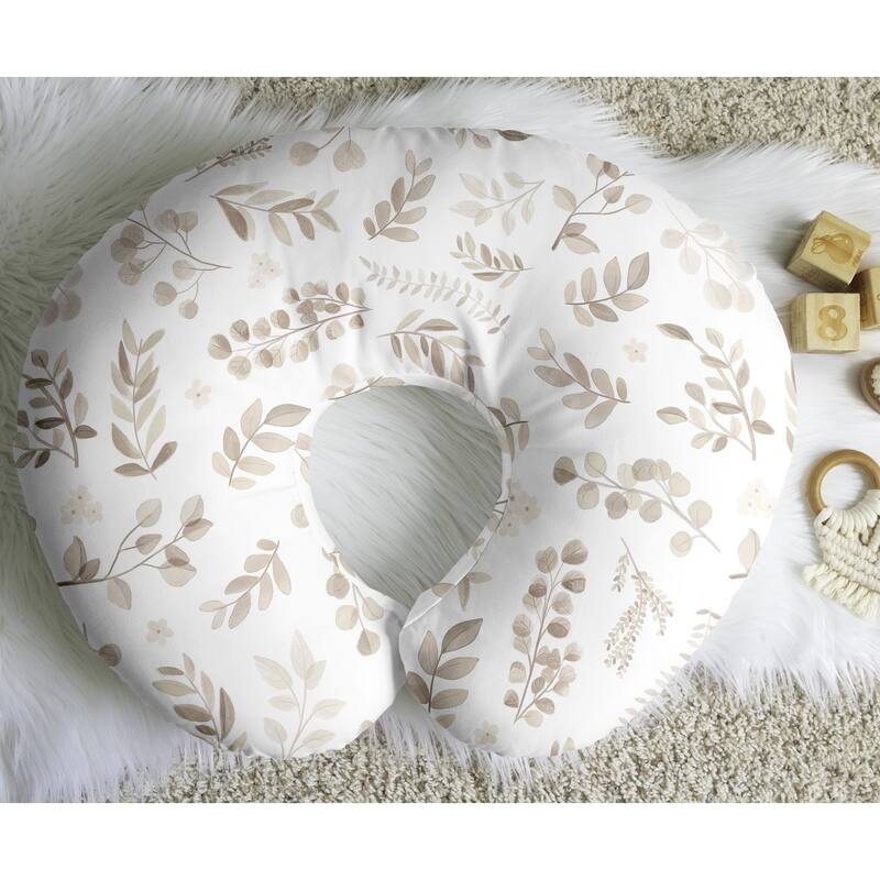 Sweet Jojo Designs Botanical Floral Leaf Nursing Breastfeeding Pillow Cover Case Pillow Not Included Ivory Taupe Boho Bohemian