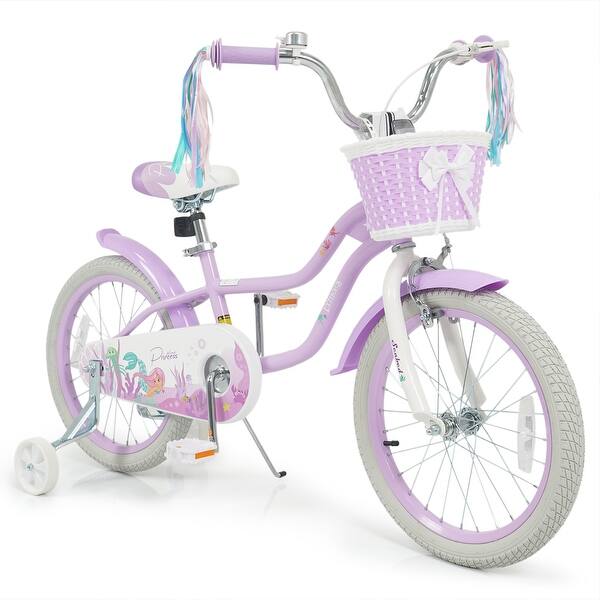 slide 2 of 20, Gymax 18'' Kids Bike Toddler Bicycle w/ Training Wheels Hand & Coaster Purple