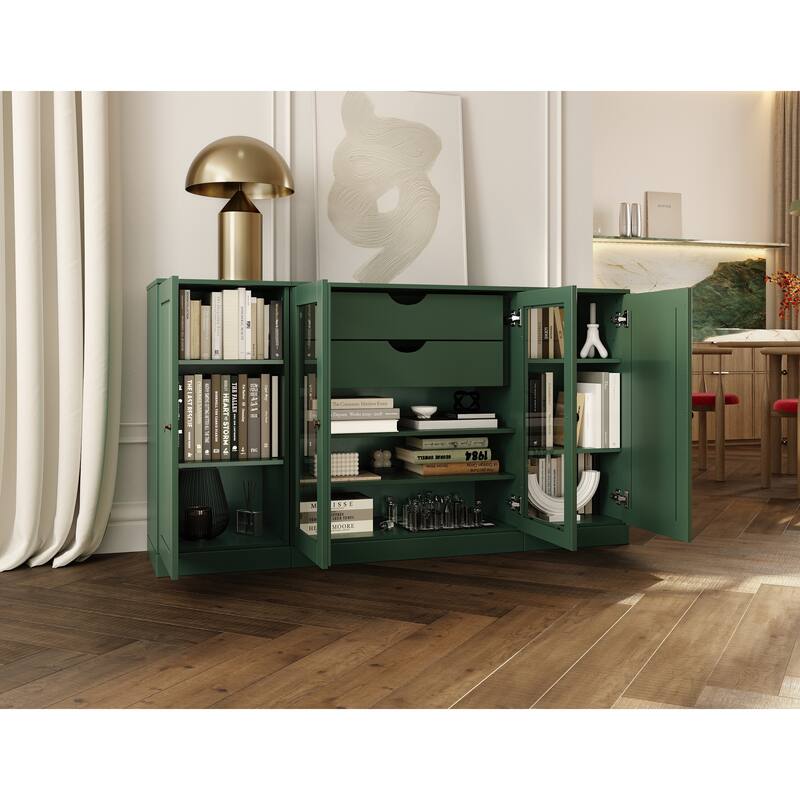 Palace Imports 100% Solid Wood 65" Sideboard with Solid, Clear Glass Doors, 2-Drawers and Adjustable Shelves