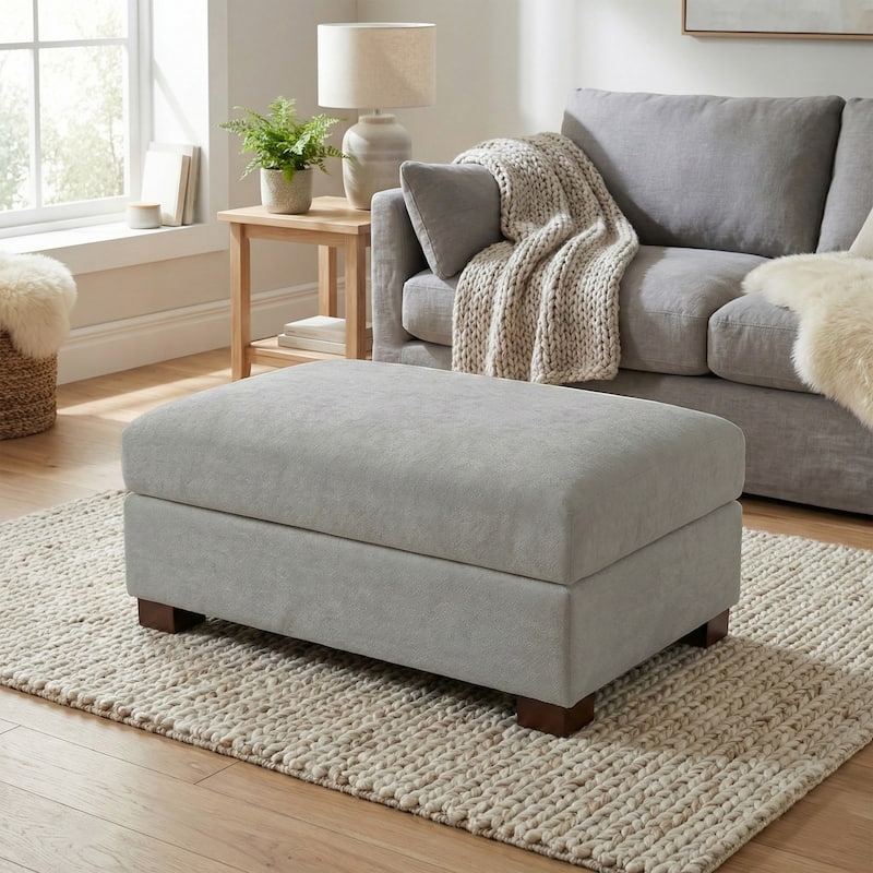 Oversized Chenille Modular Ottoman With Cushioned Top - Grey - Single
