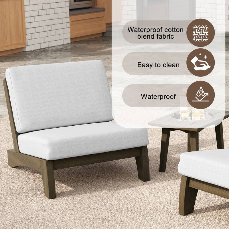 4 Set Outdoor Patio Teak Wood Club Chairs Loveseat with Coffee Table