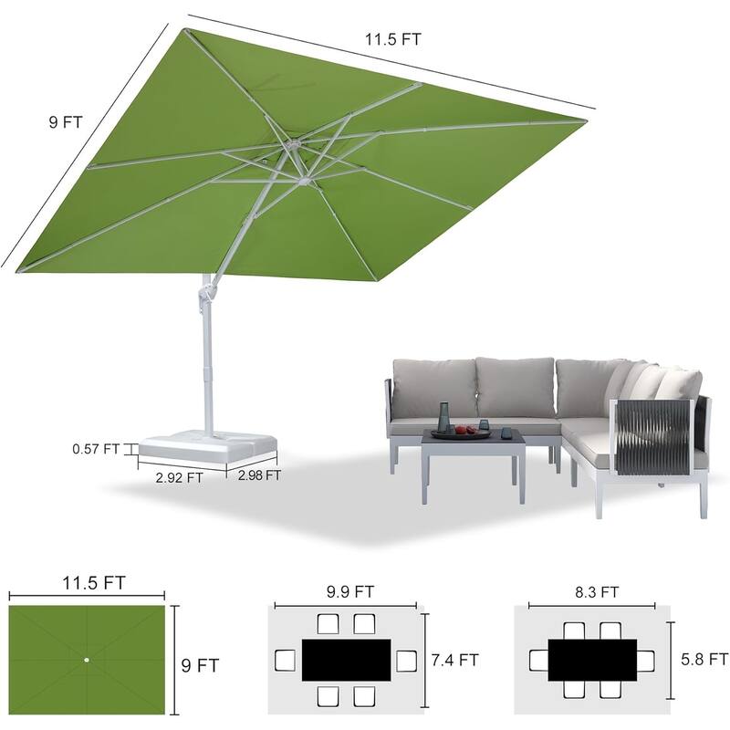PURPLE LEAF White Rectangle Cantilever Patio Umbrella With Base