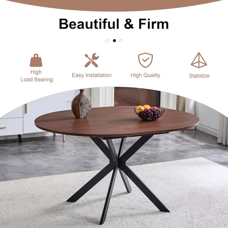 Extendable Round Dining Table (43" to 54") Space-Saving Dining Table with Sturdy Metal Legs,for Small Apartment/Living Room