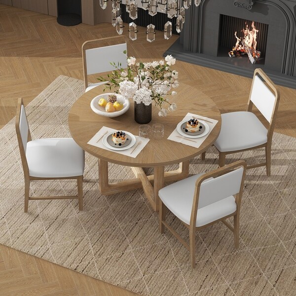 NINEDIN Rectangular 5 Piece Natural Wood Dining Table Set with Side Chairs Natural Wood Wash