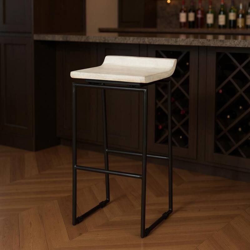 HomeRoots 31" Natural and Black Solid Wood and Metal Low Back Bar Height Bar Chair - Bar Height - Natural - Single