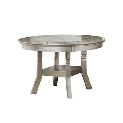 Dining Table with Glass Inserted Top in Antique Silver