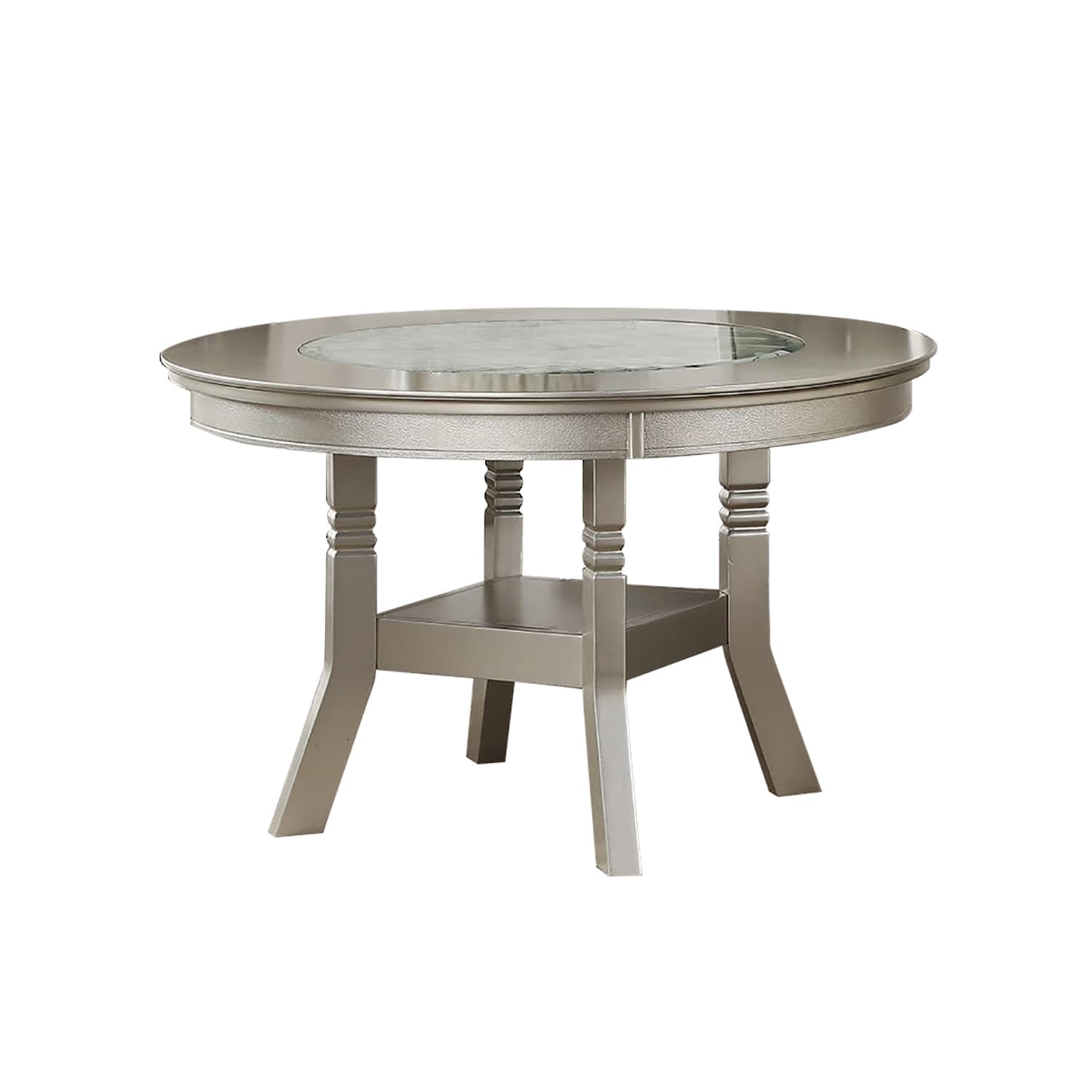 Dining Table with Glass Inserted Top in Antique Silver