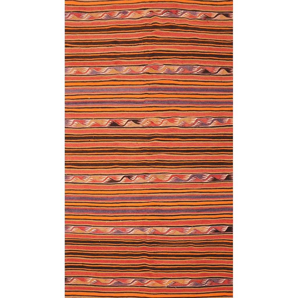 Hand Woven Oriental 100% Wool Carpet Southwestern Tribal Oranges & Rust Kilim Area Rug - 8' 11'' X 4' 6''