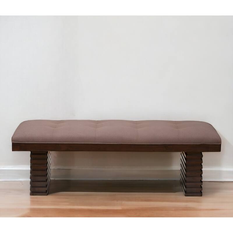 HomeRoots 59" Latte and Espresso Upholstered Linen Blend Dining Bench - 58.5 - 58.5