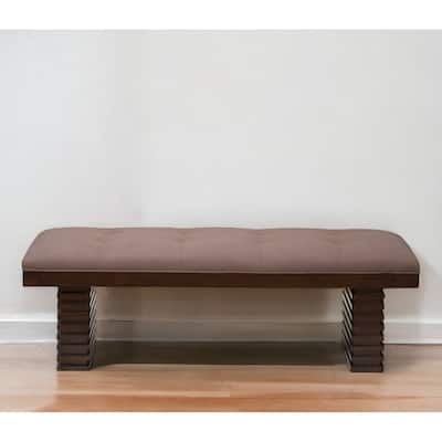 HomeRoots 59" Latte and Espresso Upholstered Linen Blend Dining Bench - 58.5