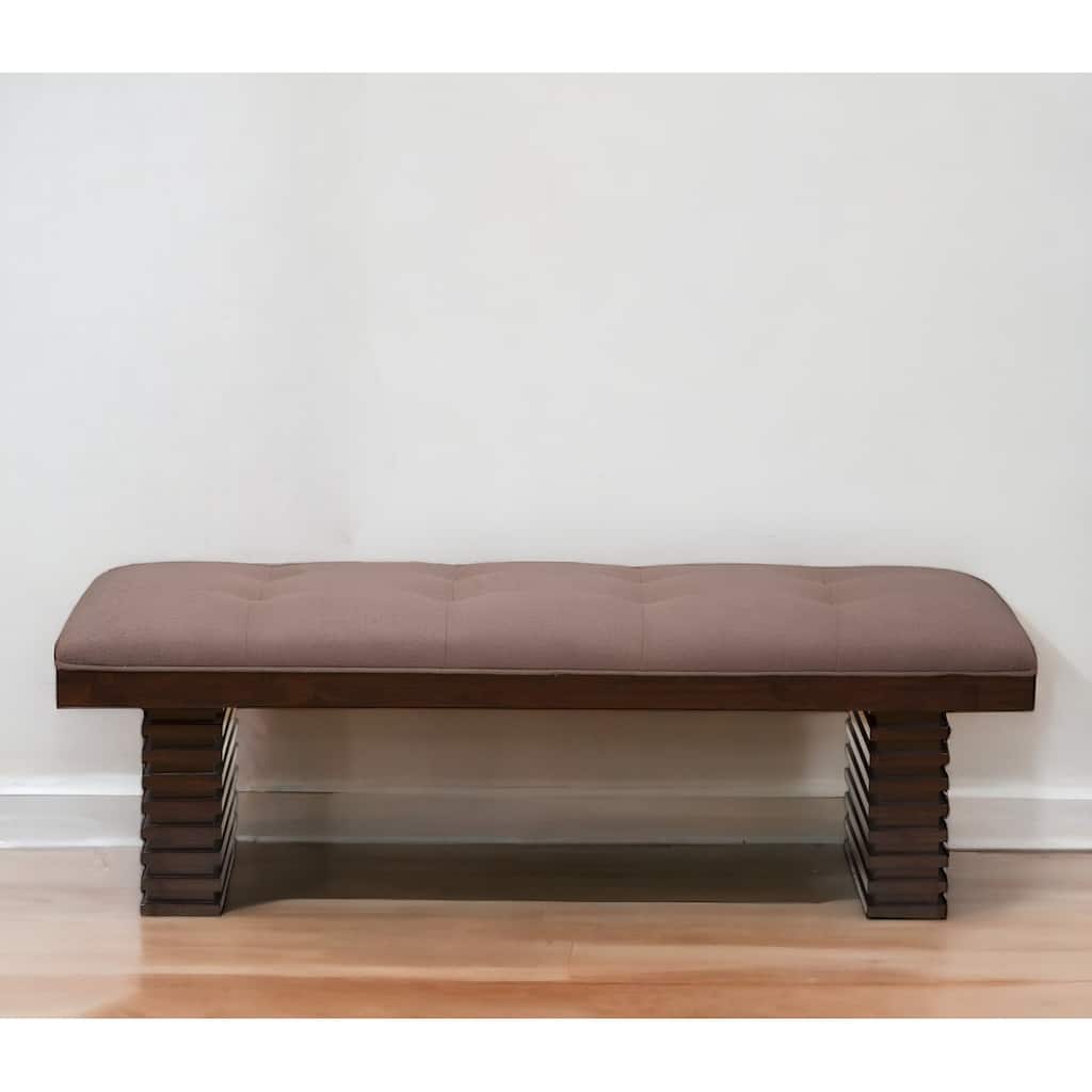 HomeRoots 59" Latte and Espresso Upholstered Linen Blend Dining Bench - 58.5